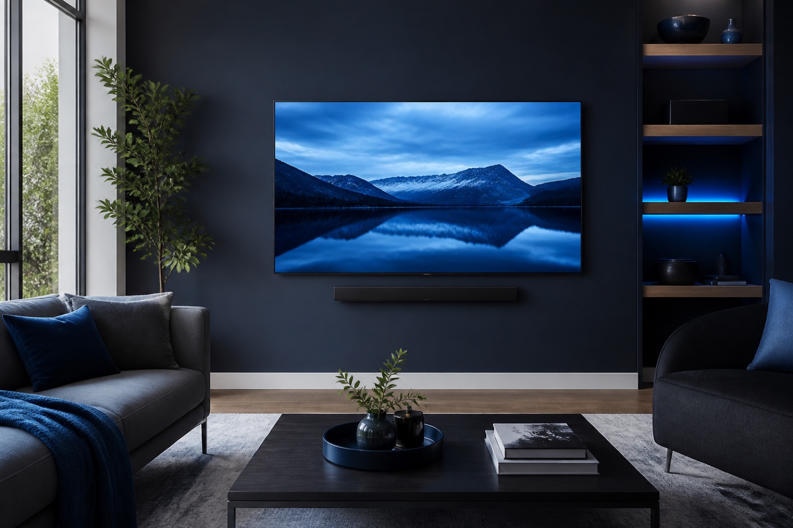 Cable-free mounted television in a premium residential room